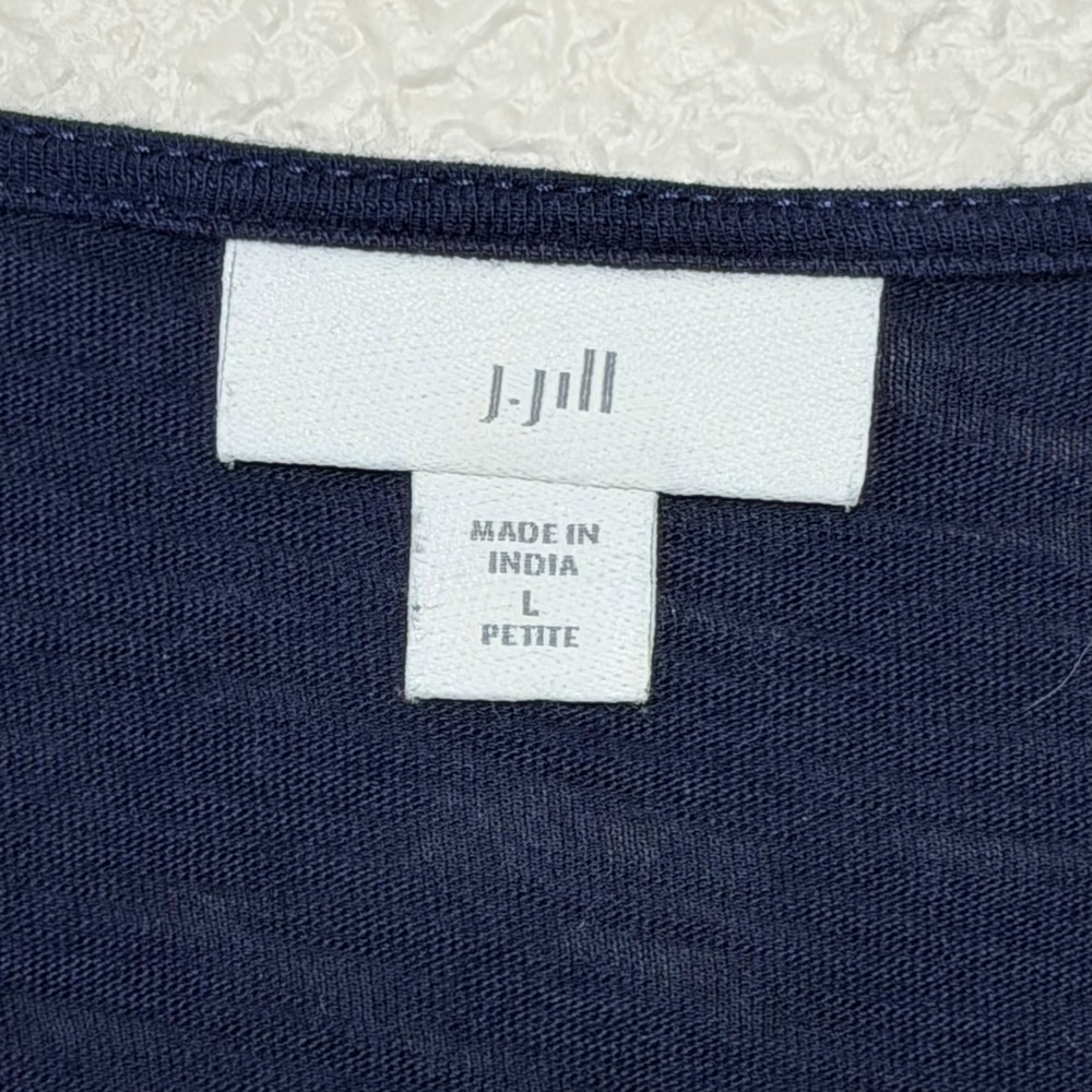 J.Jill L Petite Women's Navy Blue Embroidered Tunic Top BalletCore 3/4 Sleeve - Picture 6 of 9